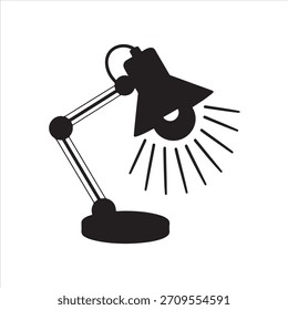 A bright red desk lamp with an adjustable arm, casting a warm yellow light. Vector illustration.