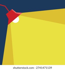 Bright red desk lamp casting a wide, warm yellow light onto a dark blue background, symbolizing clarity and innovative ideas