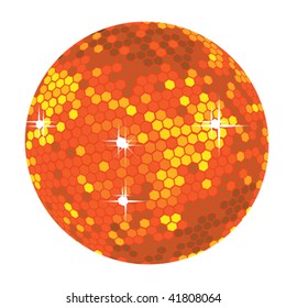 Bright red disco ball illustration isolated on white background, easy to edit colors