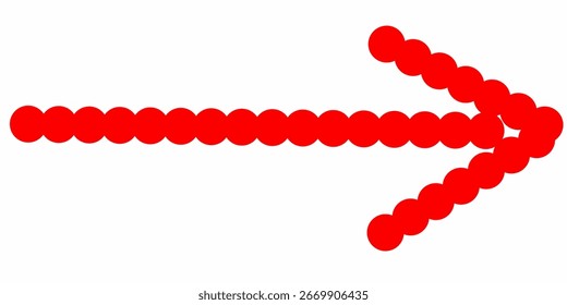 Seta pontilhada vermelha brilhante apontando para a direita em um fundo branco. Design de vetor simples ideal para elementos de direção, navegação, infográfico e apresentação.
