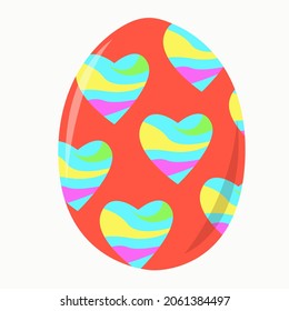 A bright red Easter egg with hearts.