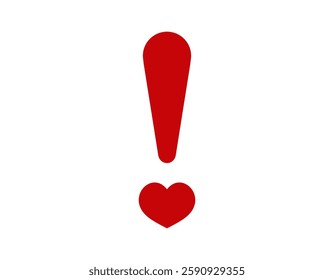 A bright red exclamation mark above a small heart, symbolizing love and attention.