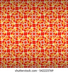 Bright red fancy seamless pattern in inwrought style. Contemporary design. Colorful, graphical design for packing-paper, ads, web or other purpose.