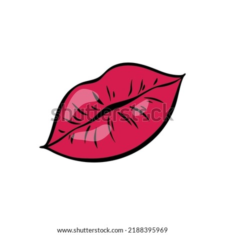 Bright red female lips in retro pop art style. Mouth with pouting lips. Vector illustration.
