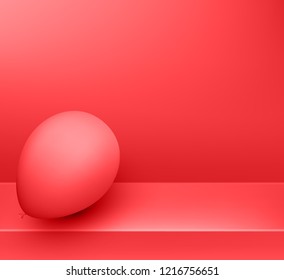 Bright red festive backdrop with 3d balloon. Holiday, birthday, anniversary, party decoration. Vector background.