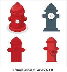 bright red fire hydrant isolated on a white background. Set of fire hydrant icons. Fire hydrant silhouette, water hydrant symbol. Vector illustration. 2756