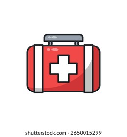 Bright red first aid kit with white cross, suitable for healthcare, safety, emergency response, and medical supplies.