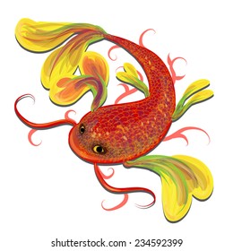 Bright red fish. Vector illustration of Vector illustration of mythical creature - a symbol of prosperity, luck, long life in China, Japan, Vietnam. Eps 10. On white. Image contain transparency.