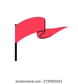 A bright red flag is waving on a pole. Simple graphic color illustration isolated on white background. Warning. Alarm signal indicating potential danger, toxicity, or relationship problems.