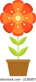 Flor roja brillante en adorable estilo infantil