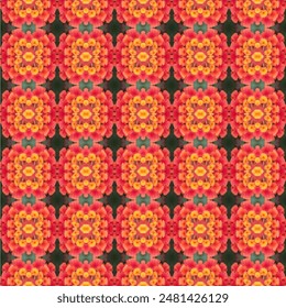 Bright red flowers arranged in a bouquet Arranged together in a square shape Stands out with a dark background giving a bright and energetic feeling.