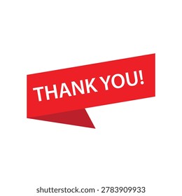 Bright red folded paper ribbon featuring white text that says thank you in this clean and simple graphic design photograph