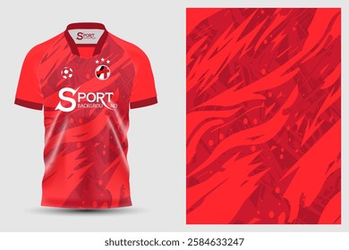 The bright red football shirt, which gives a sense of power and determination, has a graphic pattern that creates movement with curves and waves, making the shirt look lively and interesting.