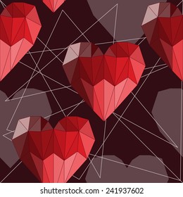 bright red geometric abstract polygonal hearts seamless pattern background for use in design for valentines day or wedding 
