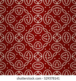 Bright red geometric seamless pattern background in tracery style. Flat tessellated repeatable backdrop. Vivid, symmetrical design for banner, game, textile or other purpose. Contemporary design.