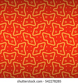 Bright red geometric seamless pattern in tribal style. Bright, symmetric design for carpet, ads, banner or other purpose. Vector background.
