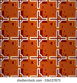 Bright red geometrical seamless pattern in labyrinth style.