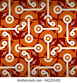 Bright red geometrical seamless pattern in abstractionism style. Shining, graphic design for surface, game, packing-paper or other purpose.
