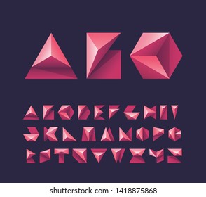 Bright red geometry shapes pictograms alphabet, capital vector letters for contemporary design. 