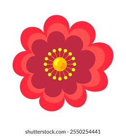 Bright red gerbera flower for decorating headdresses and wreaths. Element of Hispanic holiday Cinco De Mayo. Mexican holiday icon. Simple cartoon vector element isolated on white background