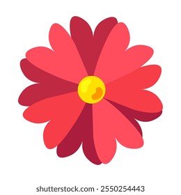 Bright red gerbera flower for decorating headdresses and wreaths. Element of Hispanic holiday Cinco De Mayo. Mexican holiday icon. Simple cartoon vector element isolated on white background