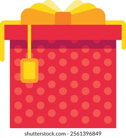 Bright red gift box adorned with a cheerful yellow bow and playful polka dots, symbolizing joy and celebration for birthdays, holidays, and special occasions