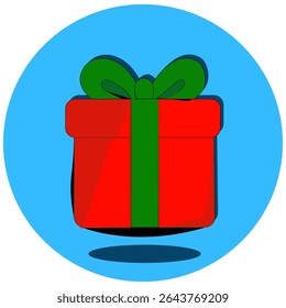 Bright red gift box with a green ribbon, ready for celebration. Ideal for invitations, banners, or Christmas promotional designs. Deliver surprise and joy with this festive element.