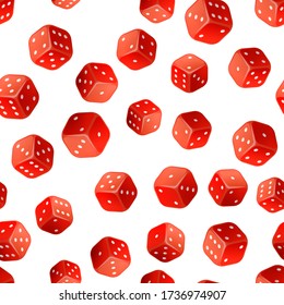 Muchos dados brillantes de juego rojo brillante, casino sin soldadura patrón en blanco