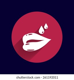 bright red glossy lips are dripping watercolor