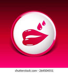 bright red glossy lips are dripping watercolor