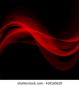 Bright red glowing waves on black background. Vector abstract wavy graphic design