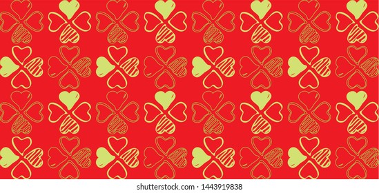 Bright red, gold four hand-painted small hearts nestled together, a strong festive atmosphere, delightful Chinese New Year red, vector art background, cark elements, seamless connection pattern.