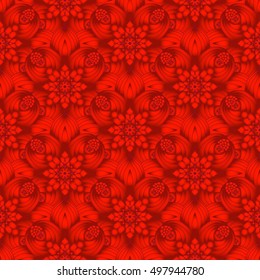 Bright red gradient seamless pattern with abstract vintage pieces, vector