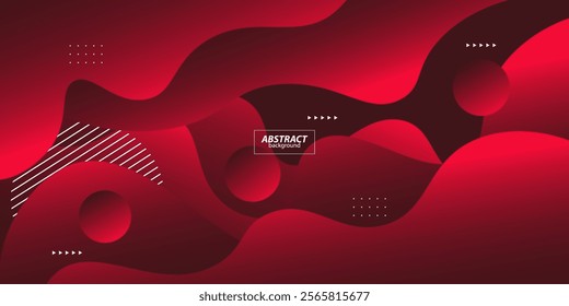 Bright red gradient wave background with geometric circle shape elements. Colorful red wave design. Simple yet elegant concept. Vector eps10