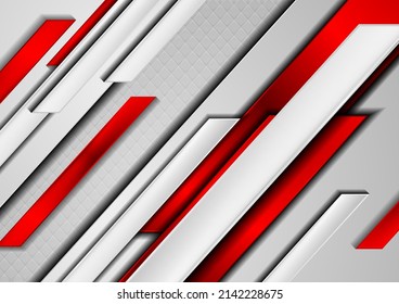 Bright red and grey abstract tech geometric background with glossy stripes. Vector design