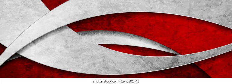 Bright red and grey grunge waves abstract corporate background. Vector banner design template