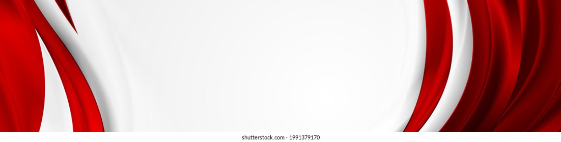 Bright red and grey shiny glossy waves abstract background. Vector banner design