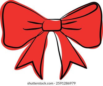 Bright Red Hand-Drawn Bow with Elegant Ribbon Design