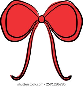 Bright Red Hand-Drawn Bow with Elegant Ribbon Design