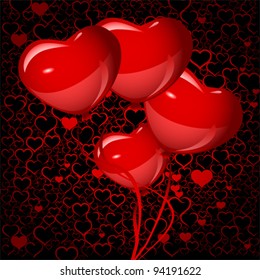 bright red heart balloons background, vector