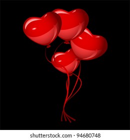 Bright red heart balloons, vector