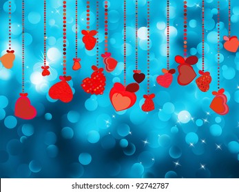 Bright red heart and circle bokeh background. EPS 8 vector file included