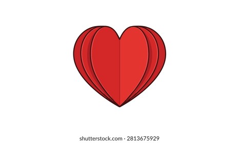 Bright red heart crafted from layered paper, symbolizing love, passion, and emotional expression in a vibrant artistic design.
