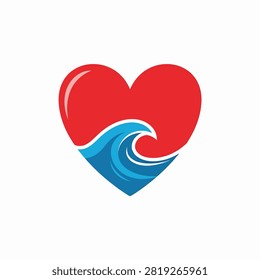 Bright red heart with a dynamic blue swirl pattern inside representing passion and affection