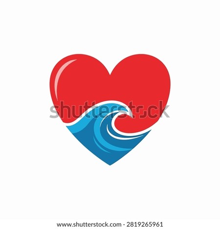 Bright red heart with a dynamic blue swirl pattern inside representing passion and affection