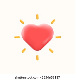 Bright red heart with glowing yellow rays, symbolizing love, positivity, and warmth. Valentine's Day, wellness campaigns, or heartfelt