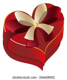 Bright red heart shape gift box with yellow and red bows.