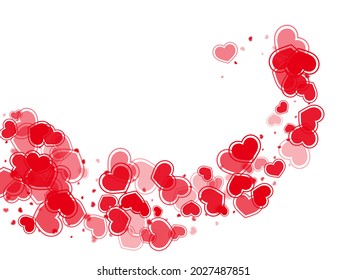 Bright red hearts falling valentine background. Romantic holiday banner backdrop. Framed hearts love pleasure symbols isolated on transparent background. Birthday lovely decor.
