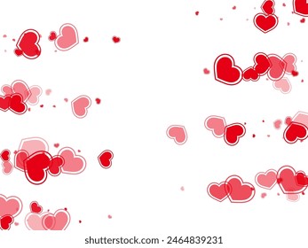 Bright red hearts falling valentine background. Romantic wedding decor design. Ruby red hearts love emotion symbols isolated on transparent background. Valentine's day cute decor.