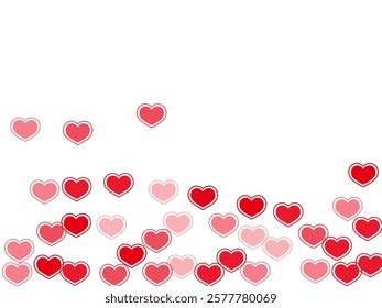 Bright red hearts falling vector illustration. Abstract greeting card backdrop. Ruby red hearts love passion symbols isolated on transparent background. Valentine's day lovely decor.